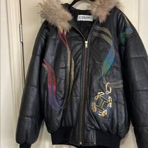 Jacket Black iceberg Bomber leather Jacket with / Cuffs and Quilted Lining. S